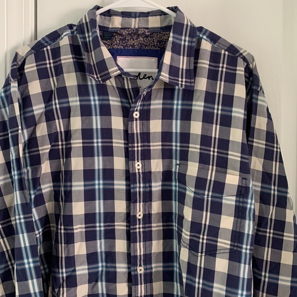 Boden plaid buttons down shirt navy blue purple size XL casual - Picture 10 of 13